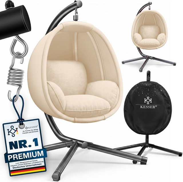 KESSER Luxe Hängesessel mit Gestell und Polsterung aus Textilene und Baumwolle für Indoor & Outdoor - Bild 1