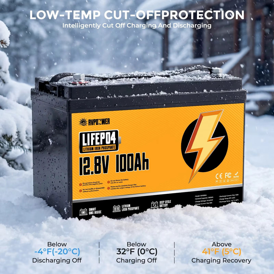RVPOZWER 12V 100Ah LiFePO4 Lithium-Batterie mit 1280Wh Kapazität und BMS für Wohnmobil, Marine und Off-Grid-Anwendungen - Bild 6