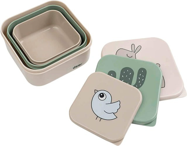 Done By Deer 3-tlg. Snackboxset aus Kunststoff in Beige, stapelbar, mikrowellen- und spülmaschinenfest - Bild 1
