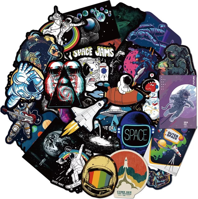 50 Stück Weltraum Astronaut Graffiti Aufkleber von GOGOTU, Wasserdichte PVC Sticker in Multicolour für Skateboard, Kühlschrank und Gepäck - Bild 1
