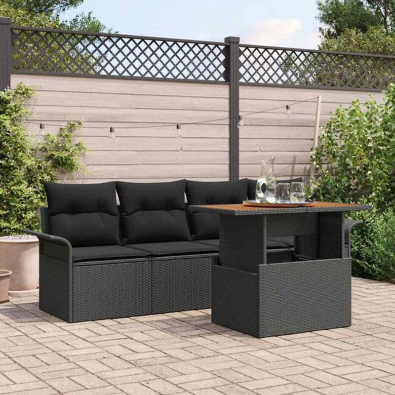 Vidaxl Garten-Sofa-Set aus Poly-Rattan mit Speicherfunktion, 5-teilig, Schwarz - Bild 1