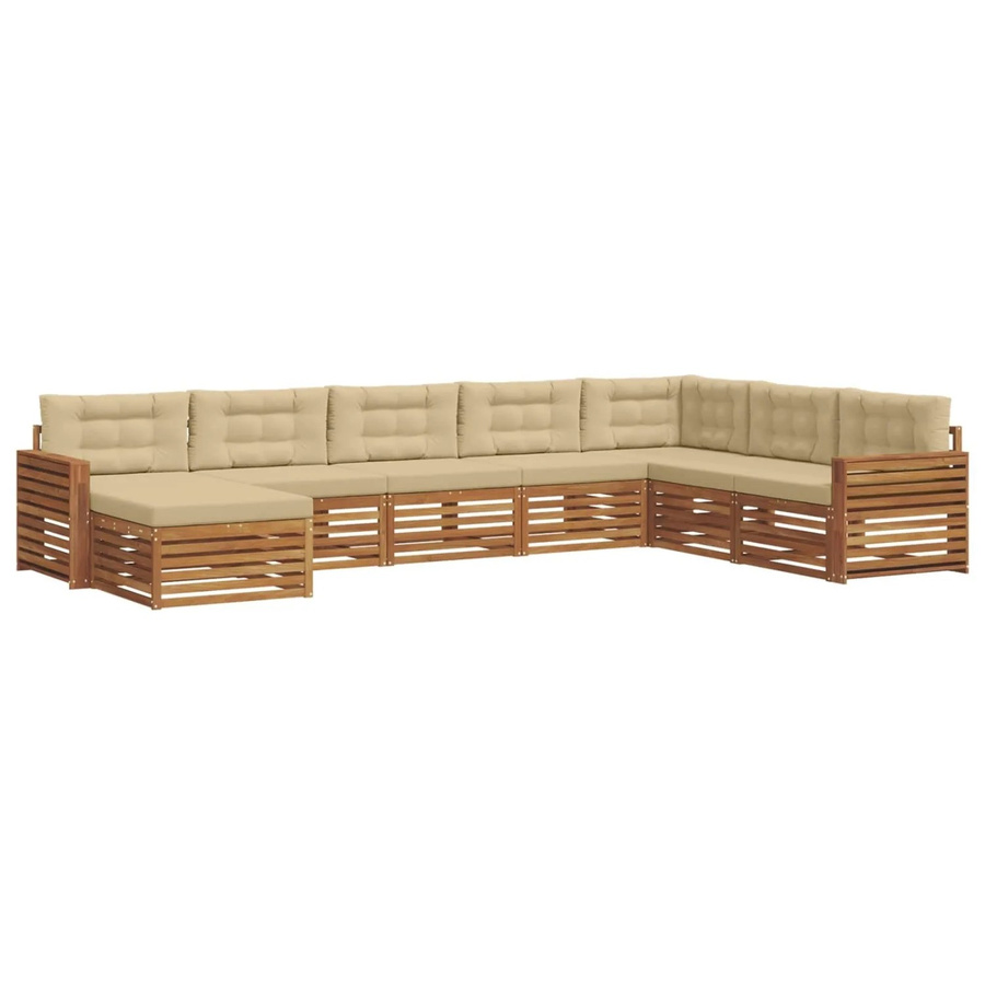 vidaXL Sofagarnitur 8-teilig L-Form aus Massivholz Akazie in Natur und Beige mit Polsterung und Kissen - Bild 2