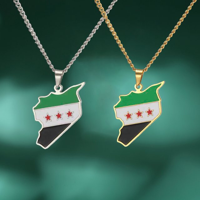 LIKGREAT Halskette mit Syrien Karte Flagge Anhänger, Edelstahl, Unisex - Bild 1