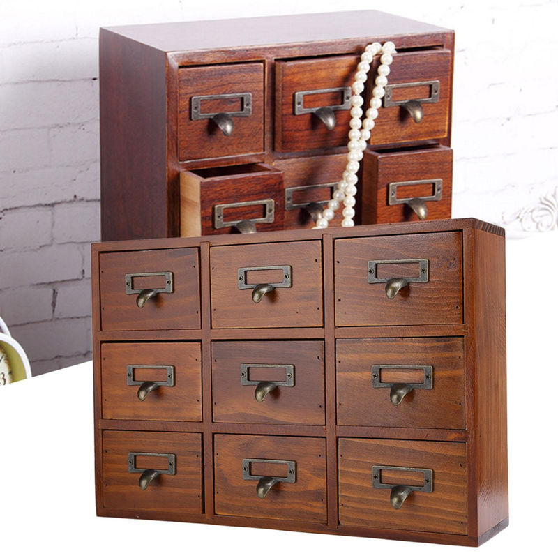 Neoglint Vintage Holz Desktop Storage Box in Braun mit mehreren Schubladen für Schmuck und Zubehör - Bild 7