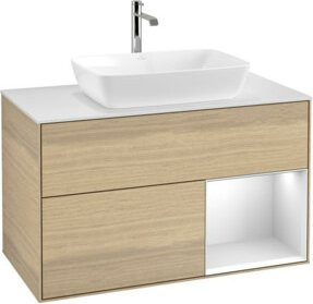 V&B Waschtischunterschrank Finion 100 mit Wandbeleuchtung in Weiß und Eiche lackiert, B/T/H: 100 x 50,1 x 50,1 cm - Bild 1