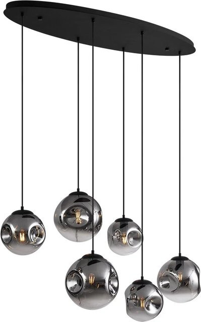 QAZQA Douglass Art Deco Hängelampe in Schwarz mit ovaler Deckenplatte und 6 Rauchglas-Elementen - Bild 1