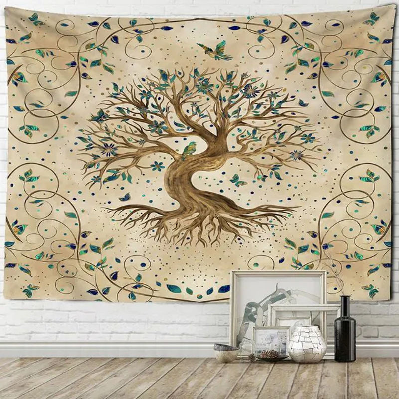 Super Six Wandbehang aus Textil mit Baum des Lebens Motiv im Bohemian Stil, Beige, B x H: 200 x 150 cm - Bild 1