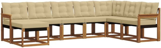 vidaXL Sofa Set 8-teilig L-Form aus Akazienholz und Textilene in Natur und Beige mit abnehmbaren Kissen - Bild 1