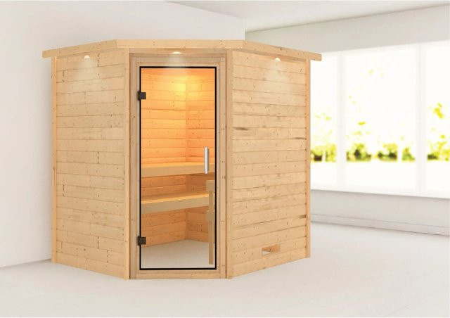 Karibu Sauna Mia mit LED-Dachkranz in Natur und Braun - Bild 1
