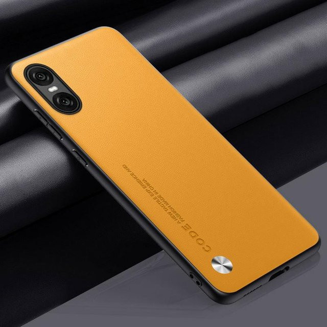 Luxus Hybrid Handyhülle aus PU Leder und TPU für Sony Xperia 1 V in Gelb - Bild 1