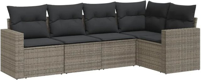 vidaXL 5-teilige Garten-Sofagarnitur aus Poly-Rattan mit Kissen in Grau - Bild 1