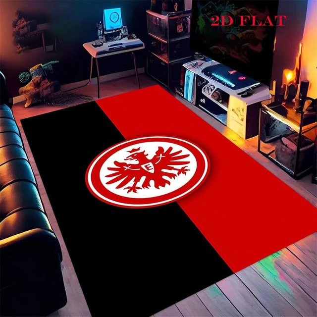 Eintracht Frankfurt Teppich für Wohnzimmer und Schlafzimmer, rutschfeste Bodenmatte aus Polyester, schwarz, B: 120 cm, T: 100 cm - Bild 1