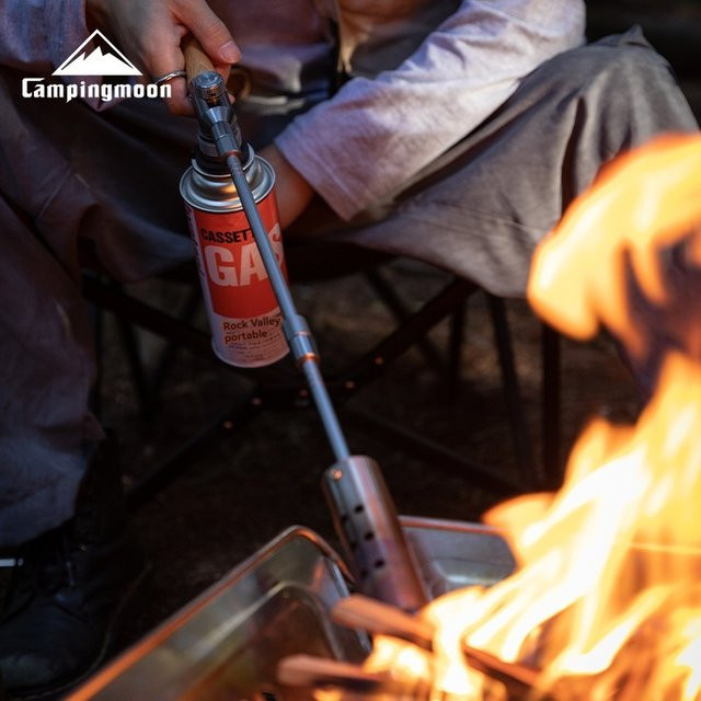 CAMPINGMOON Klassischer Gasbrenner mit Holzgriff und Zünder, 12000 kcal, abnehmbar für Camping und BBQ - Bild 1