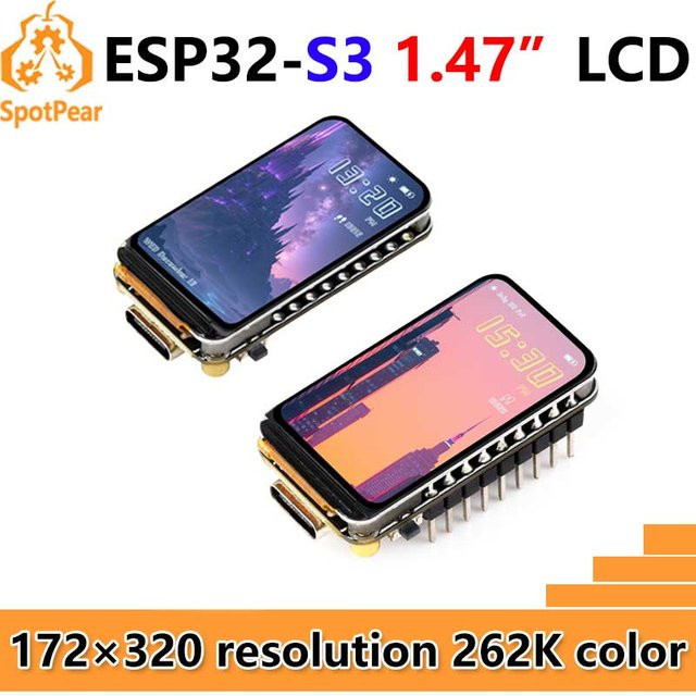 Spotpear ESP32-S3 Entwicklungsboard mit 1,47 Zoll LCD-Display, SD-Kartenslot, RGB-LED und Wi-Fi/Bluetooth in Schwarz - Bild 1