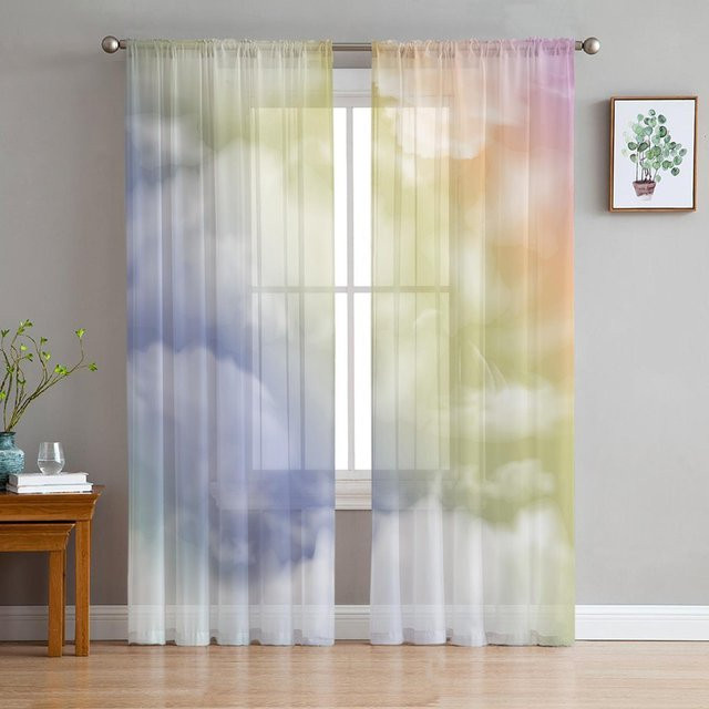 Abstrakte Wolken Schiebevorhänge aus Tüll, Voile und Organza in Multicolour, transparent, B: 135 cm, H: 115 cm - Bild 1