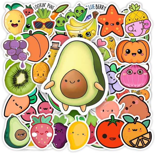 Wasserdichte Kawaii Cartoon Obst und Gemüse Aufkleber in Multicolour für Handy, Laptop und Gepäck - Bild 1