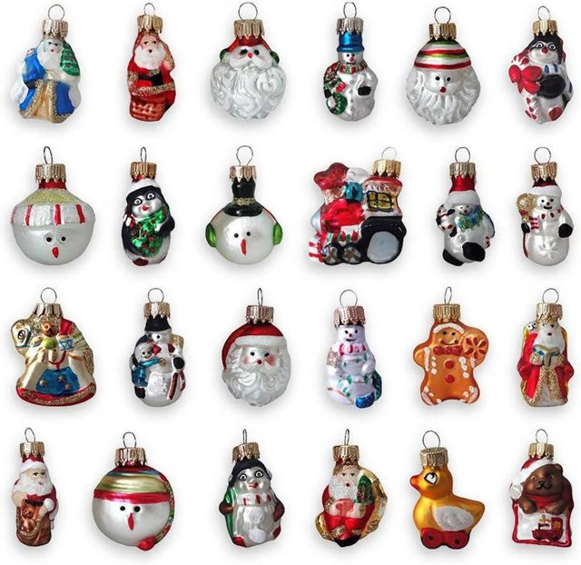 Krebs Glas Lauscha Christbaumschmuck Figurensortiment aus Glas mit Schneemännern, Weihnachtsmännern und Pinguinen, mehrfarbig, 24 Stück, Höhe: 3 cm - Bild 1