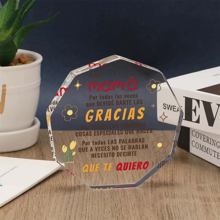 Personalisierte Acryl-Plakette von CIFBUY als Geschenk für Mama mit floralem Design in Weiß und Transparent - Bild 2