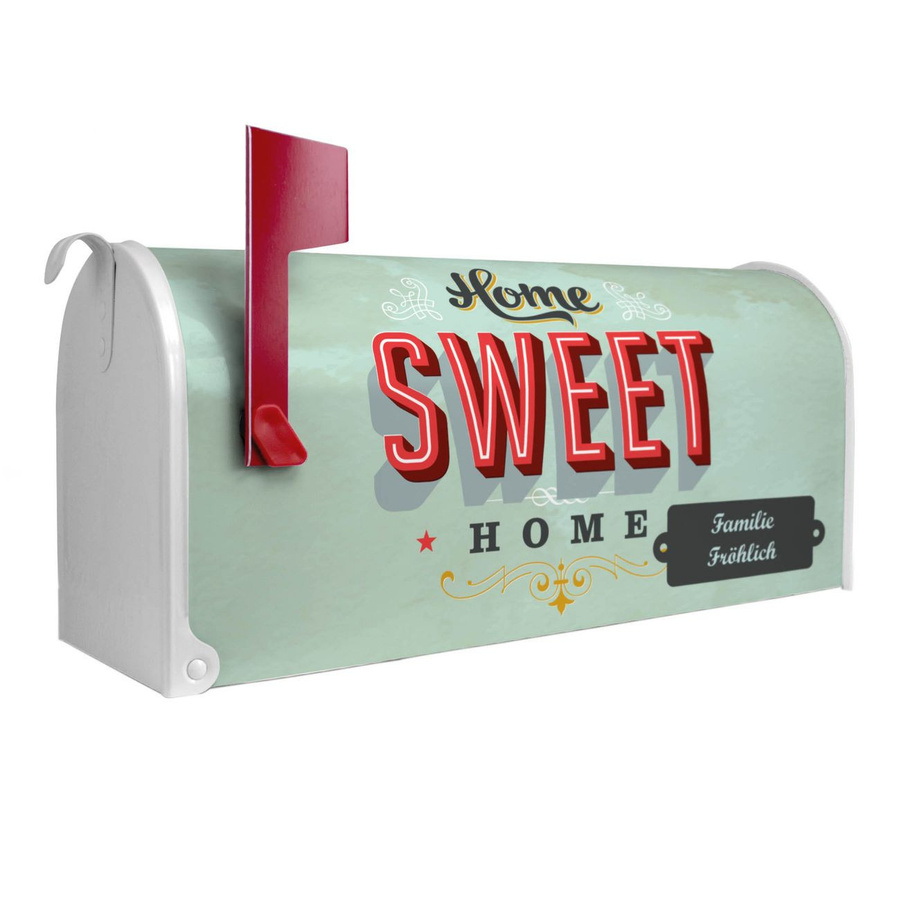 Banjado Amerikanischer Briefkasten in Weiß mit roter Fahne aus Stahl, B/H/T: 48,0 x 22,0 x 17,0 cm - Bild 1