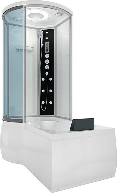 AcquaVapore Whirlpool Duschkabine mit Wanne und Regendusche in Weiß, B/T: 100 x 170 cm - Bild 1