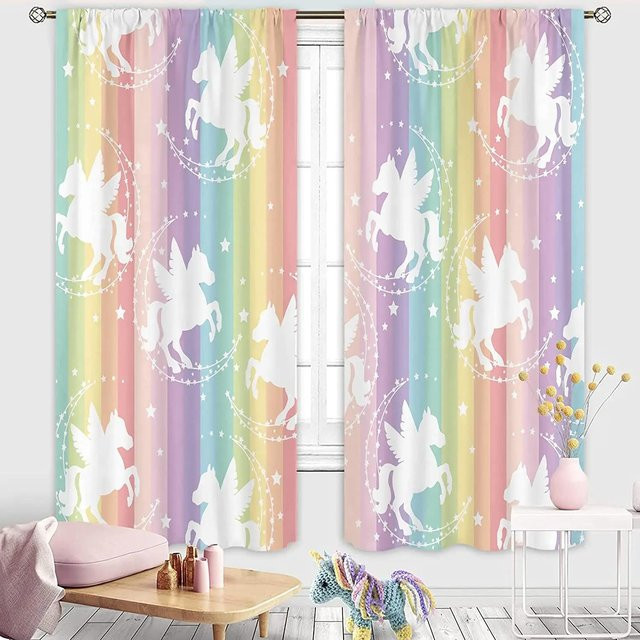 Yiran Furniture Verdunkelungsvorhänge Regenbogen und Sterne in Mehrfarbig, B: 55 cm, H: 120 cm, 2 Stück - Bild 1