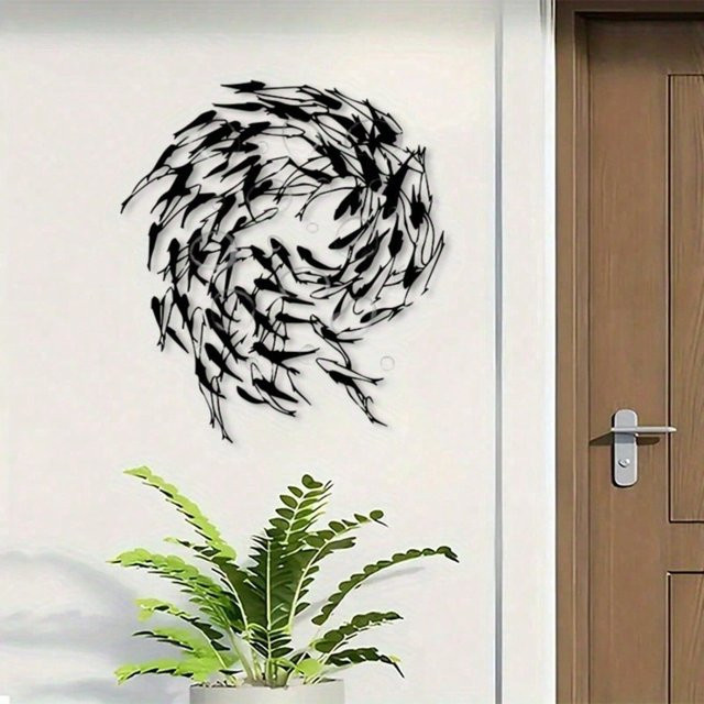 CIFBUY Vintage Wandkunst aus Metall in Fischform, Schwarz - Bild 1