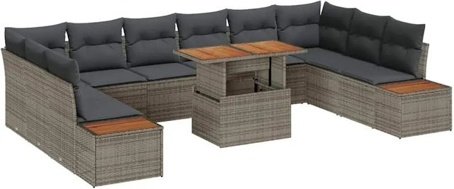 vidaXL Garten-Sofa-Set aus Poly Rattan in Grau mit 11-teiliger U-Form, Sitzmöbeln mit Stauraum und Gartentisch - Bild 1