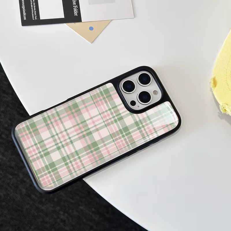 AIR PLUS Handyhülle mit rosa kariertem Muster für iPhone 11 bis iPhone 17 Pro Max, stoßfestes Epoxy-Design in Pink und Schwarz - Bild 5