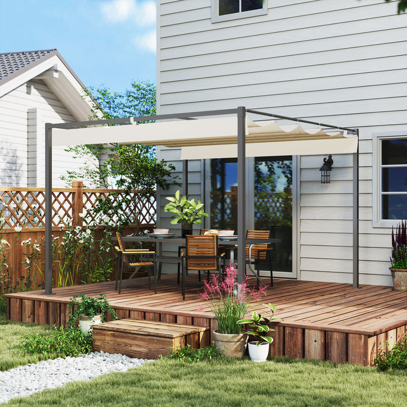 Outsunny Pergola Garten Pavillon aus Metall mit verstellbarem Dach, Beige, B/T: 300 x 300 cm - Bild 2