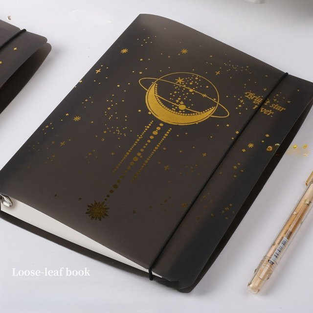 Coliky Notizbuch mit Sternenhimmel-Design in Schwarz, abnehmbarer Hardcover-Einband, Format A5 - Bild 1
