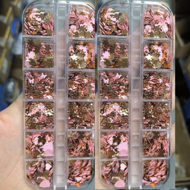 MAFANAILS Nagel Pailletten Rosa & Gold, Herz Schmetterling Sakura Blume, Glitter Nail Art - Bild 1