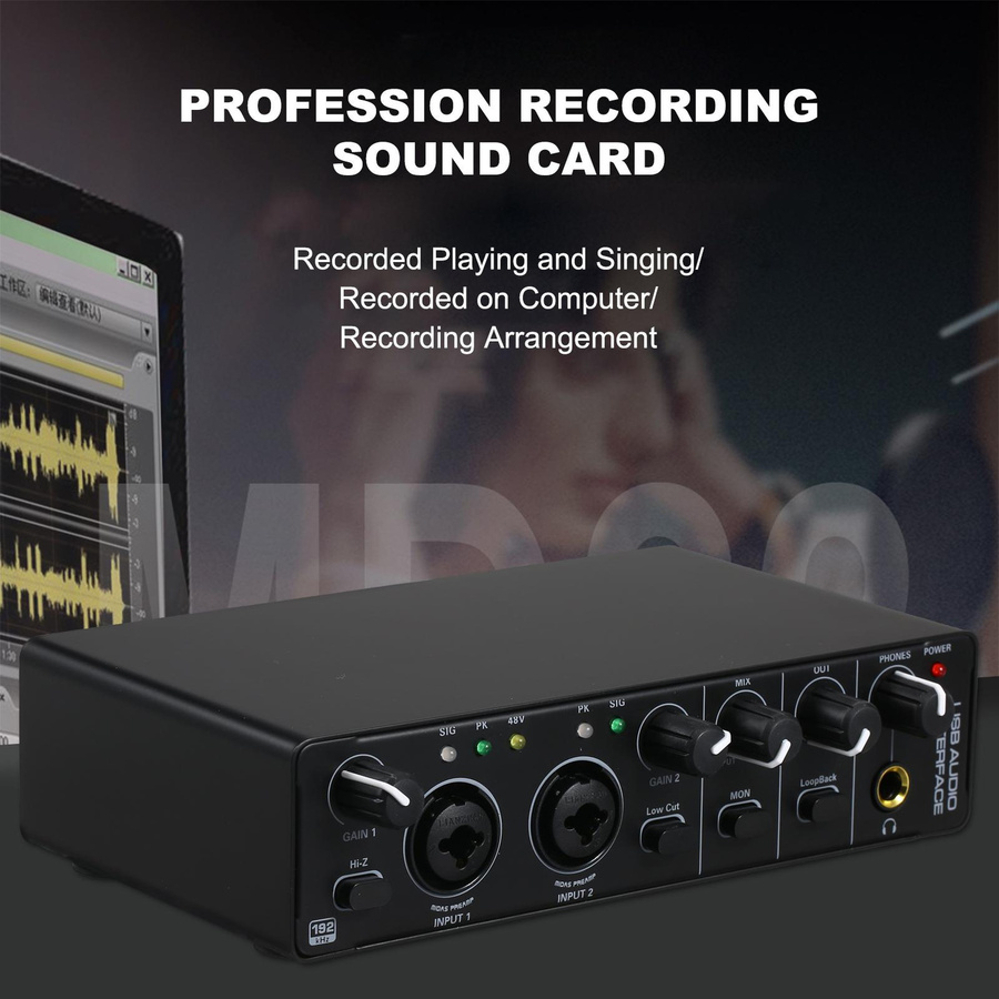 TOMTOP JMS USB-Audio-Interface Soundkarte mit 48V-Phantomspeisung, Schwarz - Bild 4