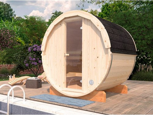 PALMAKO Fasssauna Anita aus Fichtenholz in Braun, B/T/H: 200 x 160 x 206 cm - Bild 1