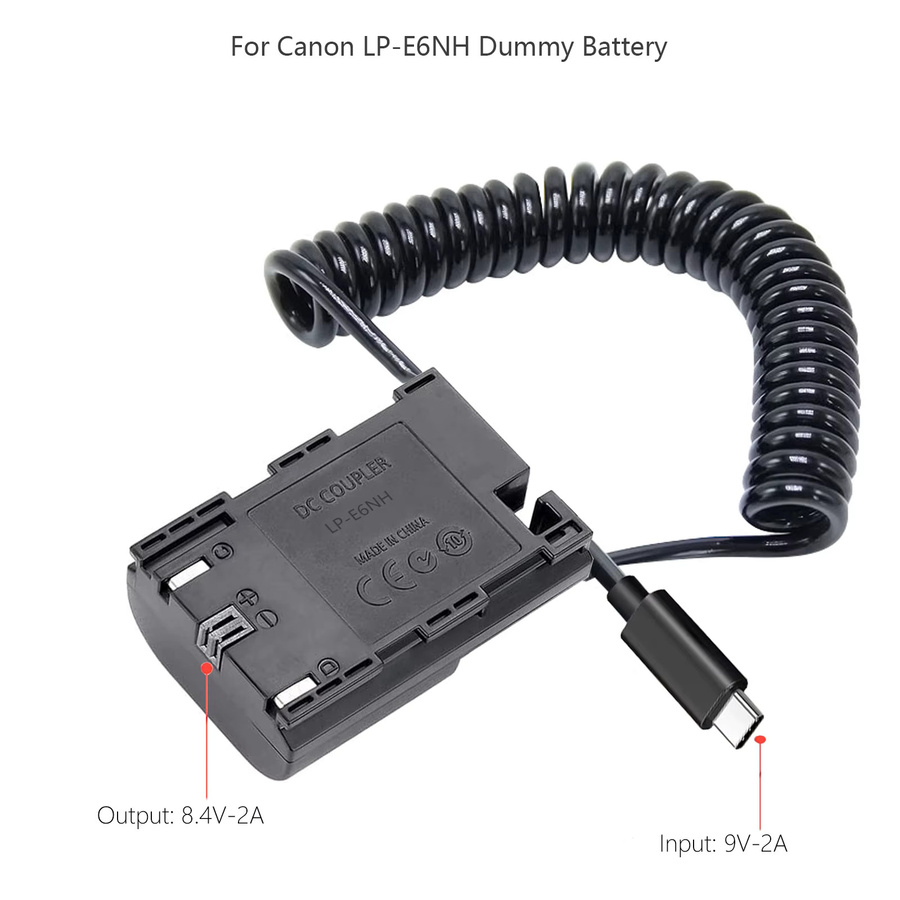 ACK-E6 DR-E6 USB-C Dummy-Akku Adapter für Canon EOS R, R5, R6, R7, 80D, 70D, 60D, 90D, 5D Mark II, III, IV, 6D, 7D in Schwarz - Bild 5