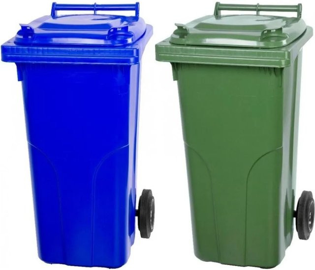 PROREGAL SuperSparSet 2x 2-Rad-Mülltonne aus HDPE-Kunststoff, 120 Liter, Blau und Grün - Bild 1