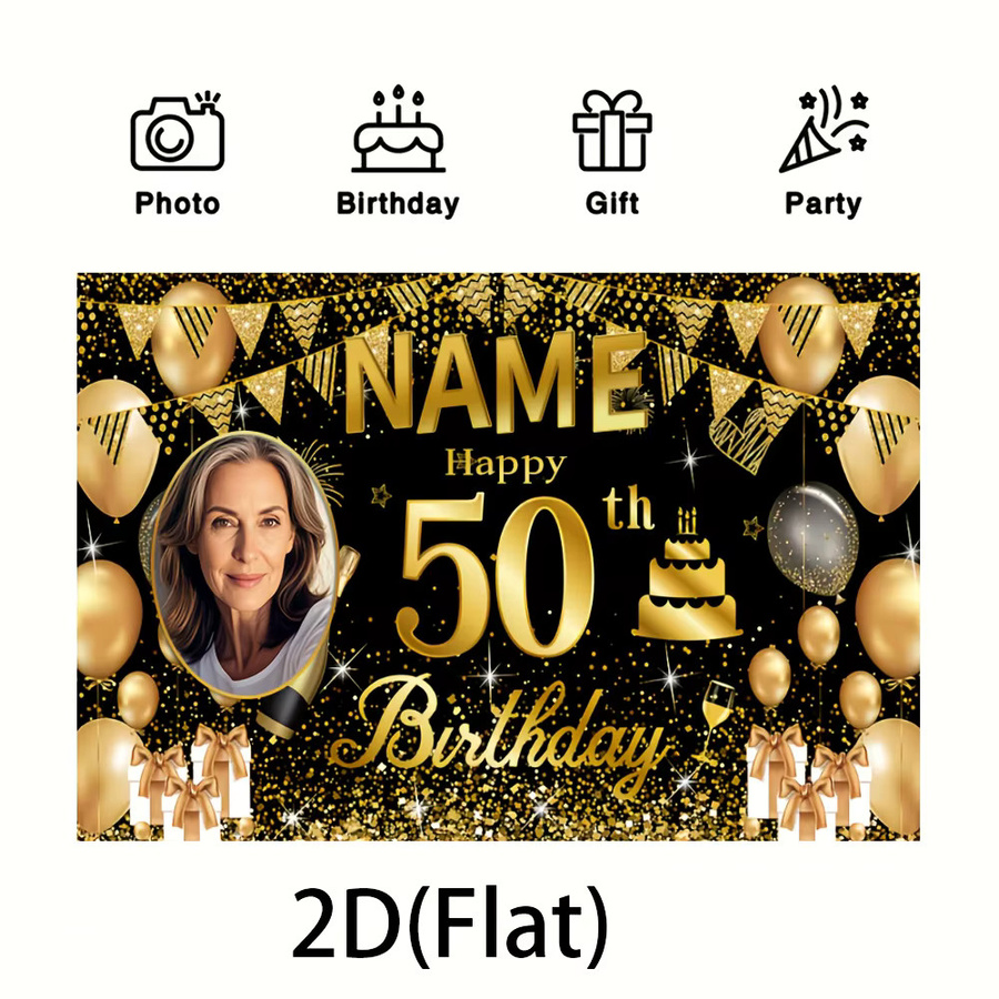 VIKAMA Maßgeschneiderter Wandteppich zum 50. Geburtstag in Rosa mit individuellem Namen als Fotohintergrund und Wanddekoration - Bild 2