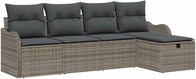 vidaXL Garten-Sofa-Set aus Poly-Rattan in Grau mit 5-teiliger L-Form, Polsterkissen und integriertem Stauraum - Bild 1