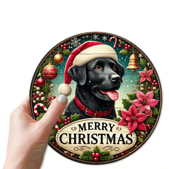 Rustikales Holzschild Potdemiel mit schwarzem Labrador für deine Weihnachtsdekoration, rund, Durchmesser: 20 cm - Bild 1