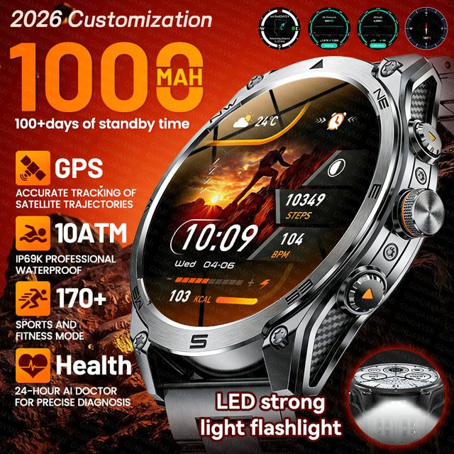 GUHUAVMI Smartwatch, Herren, Orange, GPS, 10 ATM - Bild 1
