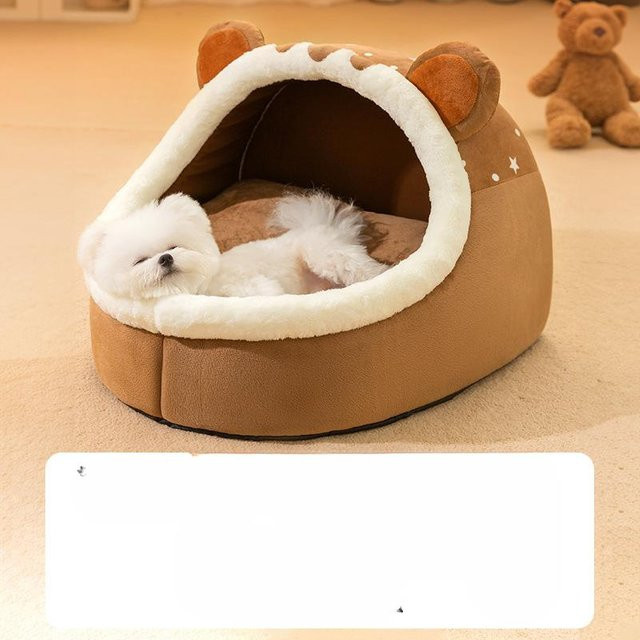 Teddy Hundezwinger für Herbst und Winter, halbgeschlossenes Schlafzubehör für kleine und mittelgroße Hunde, Farbe: Schwarz - Bild 1