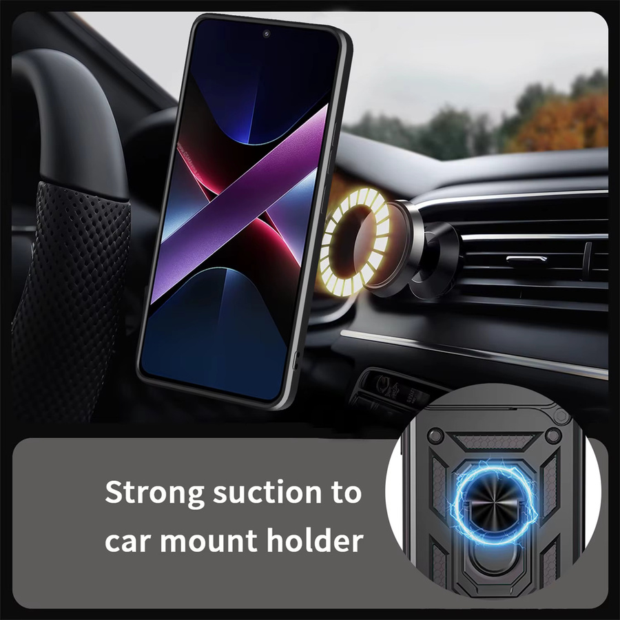 Stoßfeste Schutzhülle mit magnetischem Ring-Halter für Xiaomi POCO F7 Ultra 5G in Schwarz und Silber - Bild 3