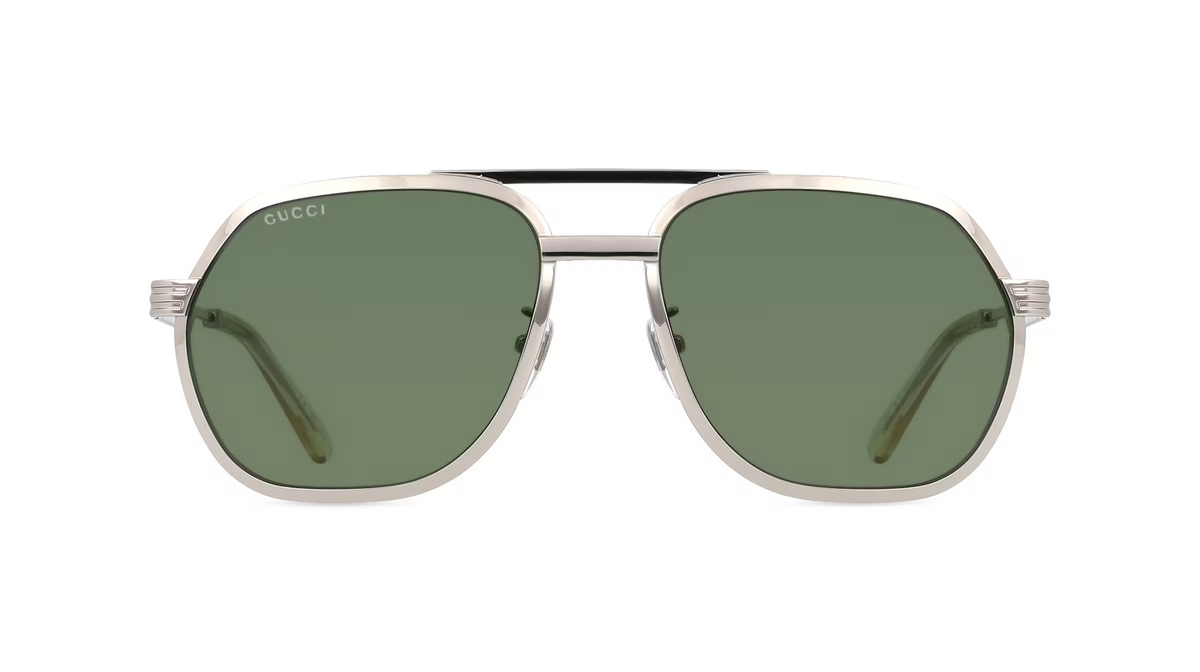 Gucci GG0981S Sonnenbrille Pilot, Vollrand, Metall, Unisex, silber, green - Bild 1