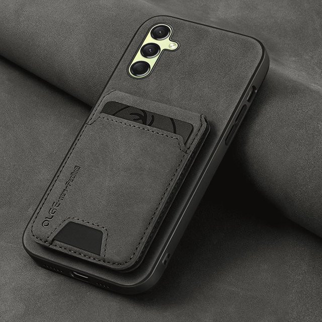Einfarbiges Lederetui mit Kartenfach und Ständer für Samsung Galaxy A53 A52 A51 A35 A34 A32 A15 A16 A05 A06 in Schwarz - Bild 1