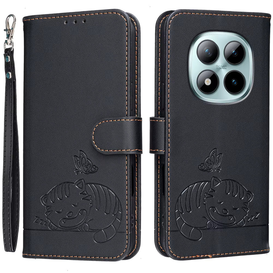 Xiaomi Redmi Note Serie Magnetisches Leder-Flip-Case mit RFID-Schutz Lovey Cat Design in Schwarz - Bild 1