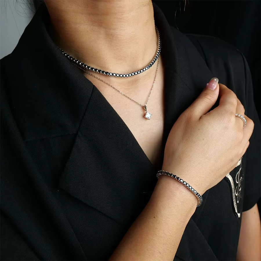 Halskette 925 Silber, Moissanit, Schwarz, Unisex - Bild 6