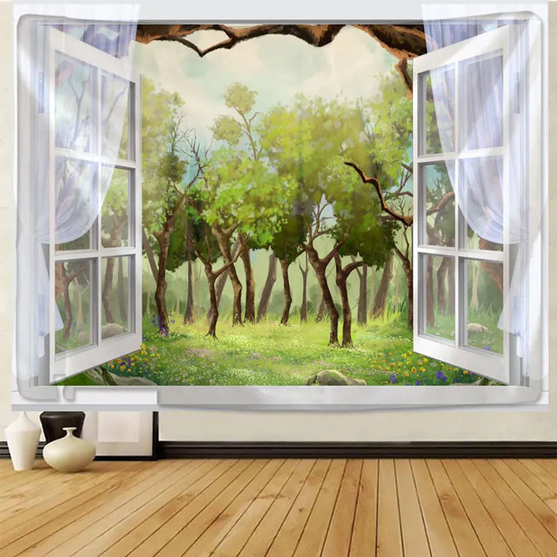 Binchi Outdoor Equipment Wandbehang mit Waldlandschaft und grünen Pflanzen im Bohemian-Stil, Textil, B: 95 cm, H: 70 cm - Bild 2
