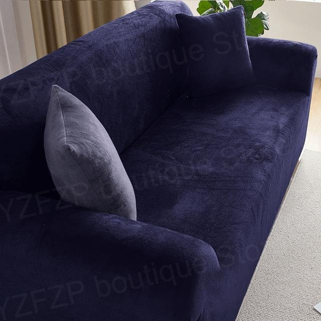 Elastischer Multi-Plüsch Sofabezug für 2-Sitzer Sofas in Blau - Bild 1
