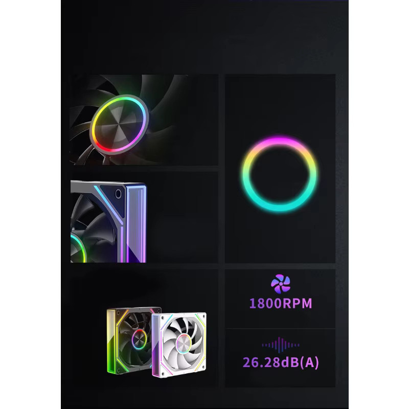 OUYUANSU K4 Desktop-Lüfter 3er-Pack in Schwarz mit ARGB-Synchronisierung und temperaturgesteuerter Luft- und Wasserkühlung, 12 cm - Bild 6