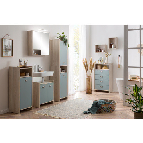 Schildmeyer Hochschrank Lindholm in Sandeiche Nachbildung und Taubenblau, Breite: 40,2 cm, Höhe: 176,3 cm, Tiefe: 33 cm - Bild 3