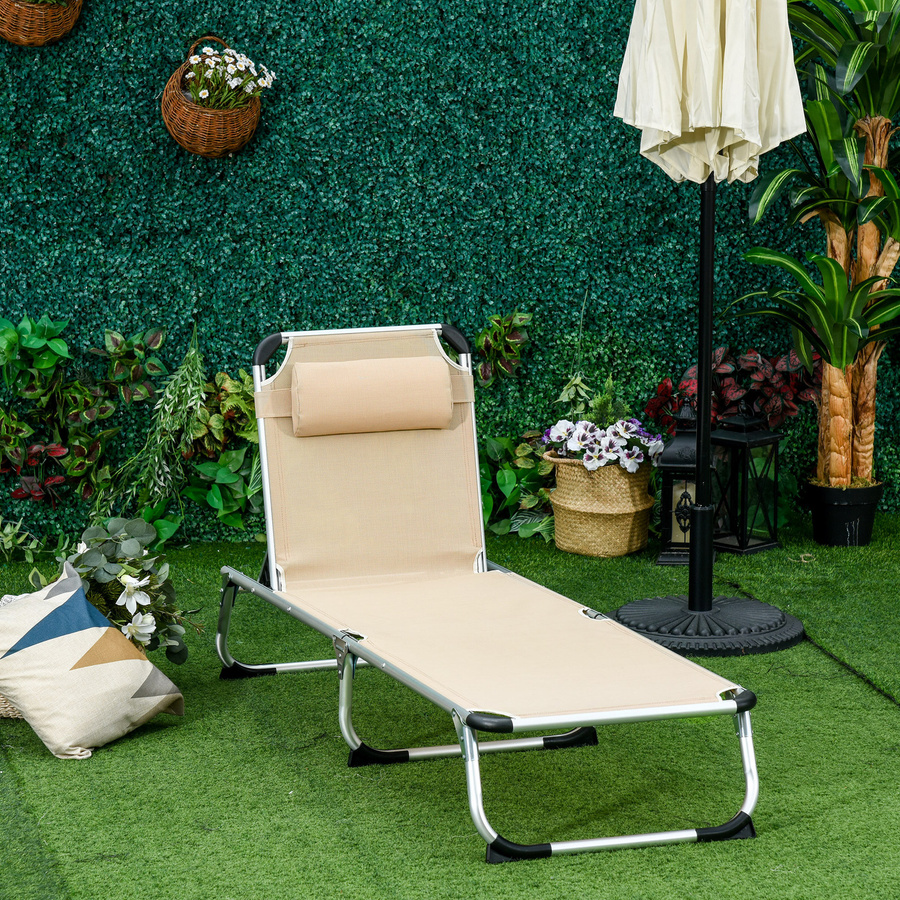 Outsunny Gartenliege aus Aluminium mit Textilene-Bezug in Beige, 5-fach verstellbar und faltbar, B/T/H: 170 x 60 x 76 cm - Bild 2